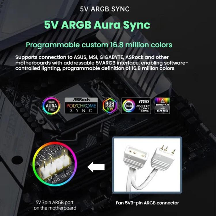 Prism 4RRO Computer Case Fan 12cm ARGB Sync PWM Quiet Cooling Fan(Reverse Black Frame) - Fan Cooling by buy2fix | Online Shopping UK | buy2fix