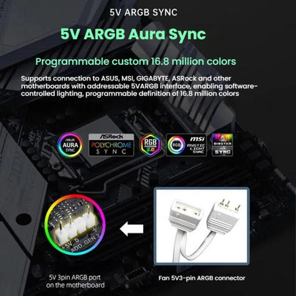 Prism 4RRO Computer Case Fan 12cm ARGB Sync PWM Quiet Cooling Fan(Reverse White Frame) - Fan Cooling by buy2fix | Online Shopping UK | buy2fix