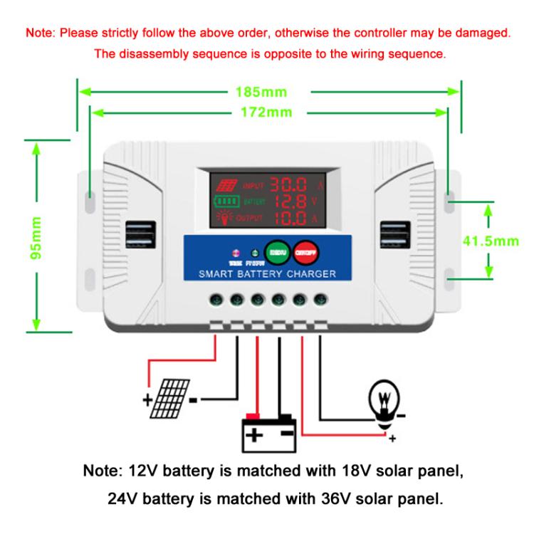 30A 12V 24V Setup-Free Color Screen Luminous Display Solar Controller PV Solar Charge Controller - Others by buy2fix | Online Shopping UK | buy2fix