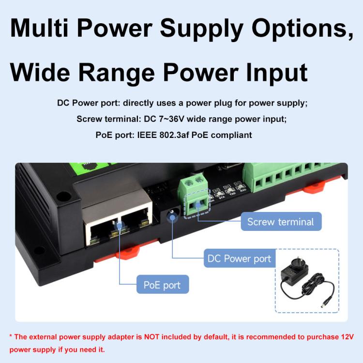 Waveshare Industrial Dual Ethernet Ports 8-ch Relay Module(C), PoE Power Supply(30544) - Relay Module by Waveshare | Online Shopping UK | buy2fix