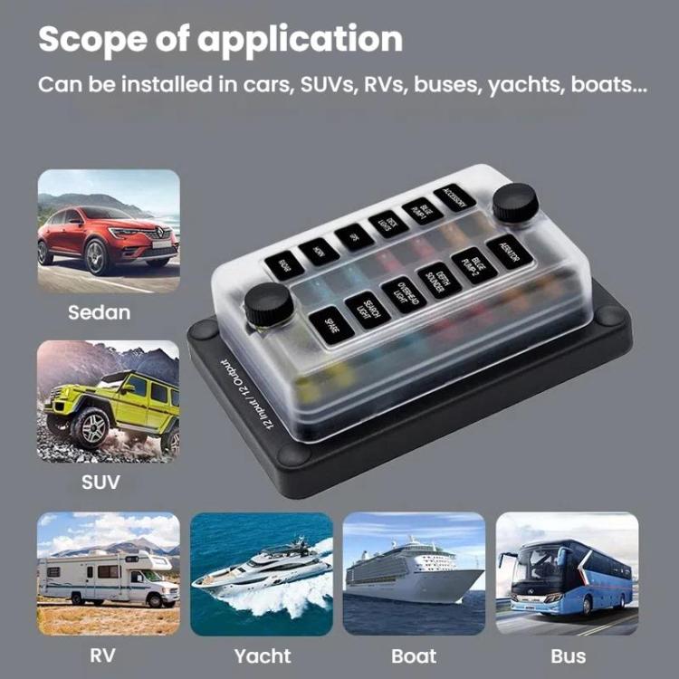 One In And One Out 12-Way Fuse Box LED Indicator With Sticker(ZH-1704B2) - Fuse by buy2fix | Online Shopping UK | buy2fix