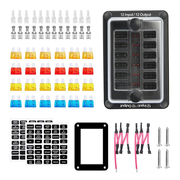 One In And One Out 12-Way Fuse Box LED Indicator With Sticker(ZH-1704B2) - Fuse by buy2fix | Online Shopping UK | buy2fix