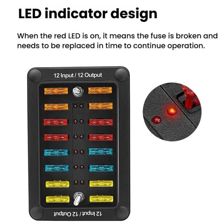 One In And One Out 12-Way Fuse Box LED Indicator With Sticker(ZH-1704B2) - Fuse by buy2fix | Online Shopping UK | buy2fix