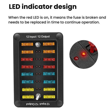 One In And One Out 12-Way Fuse Box LED Indicator With Sticker(ZH-1704B2) - Fuse by buy2fix | Online Shopping UK | buy2fix
