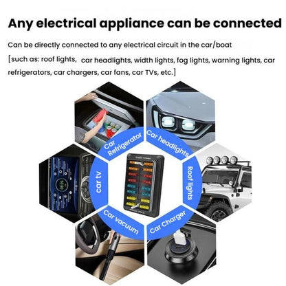 One In And One Out 12-Way Fuse Box LED Indicator With Sticker(ZH-1704B2) - Fuse by buy2fix | Online Shopping UK | buy2fix