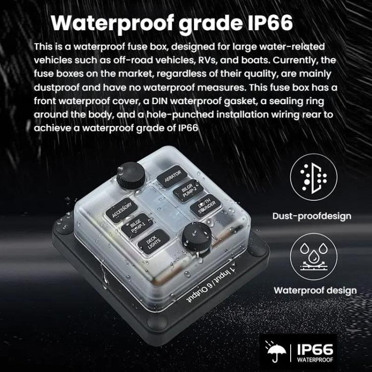 6-Way Waterproof Fuse Box With LED Indicator And Sticker(ZH-1704A1) - Fuse by buy2fix | Online Shopping UK | buy2fix