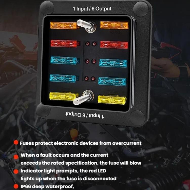 6-Way Waterproof Fuse Box With LED Indicator And Sticker(ZH-1704A1) - Fuse by buy2fix | Online Shopping UK | buy2fix