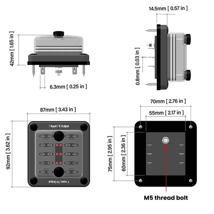 6-Way Waterproof Fuse Box With LED Indicator And Sticker(ZH-1704A1) - Fuse by buy2fix | Online Shopping UK | buy2fix