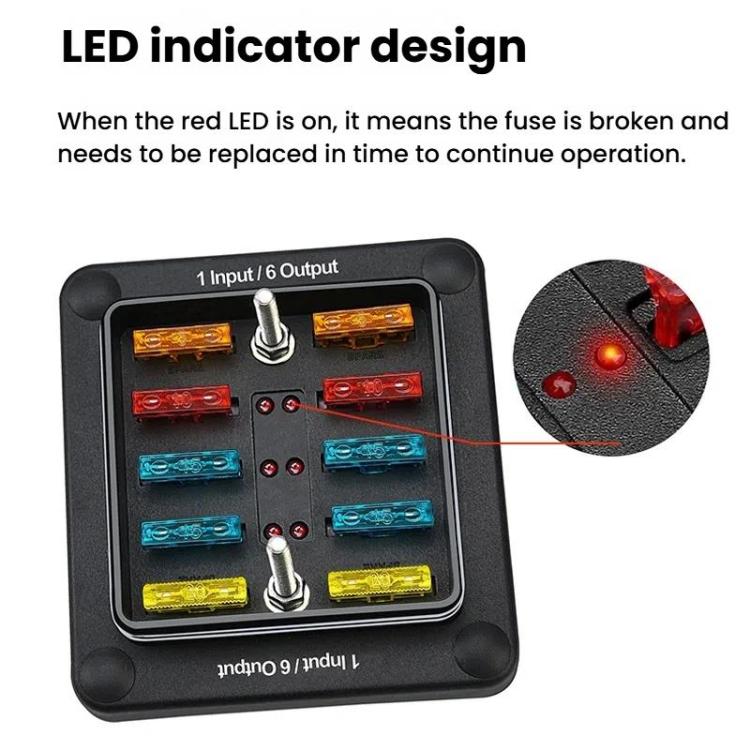 6-Way Waterproof Fuse Box With LED Indicator And Sticker(ZH-1704A1) - Fuse by buy2fix | Online Shopping UK | buy2fix