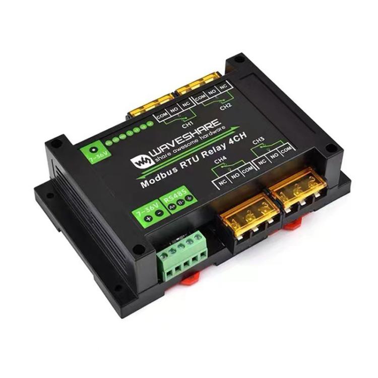 Waveshare Guide-Type 4-Way RS485 High-Current Relay Module, Modbus RTU Protocol(30461) - Relay Module by Waveshare | Online Shopping UK | buy2fix