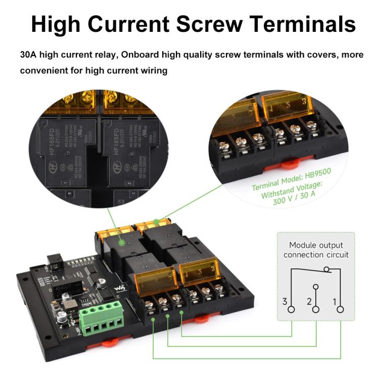 Waveshare Guide-Type 4-Way RS485 High-Current Relay Module, Modbus RTU Protocol(30461) - Relay Module by Waveshare | Online Shopping UK | buy2fix