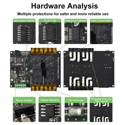 Waveshare Guide-Type 4-Way RS485 High-Current Relay Module, Modbus RTU Protocol(30461) - Relay Module by Waveshare | Online Shopping UK | buy2fix