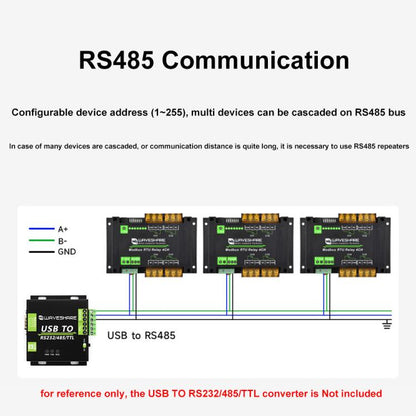 Waveshare Guide-Type 4-Way RS485 High-Current Relay Module, Modbus RTU Protocol(30461) - Relay Module by Waveshare | Online Shopping UK | buy2fix