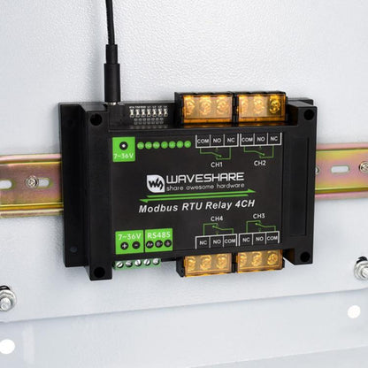 Waveshare Guide-Type 4-Way RS485 High-Current Relay Module, Modbus RTU Protocol(30461) - Relay Module by Waveshare | Online Shopping UK | buy2fix