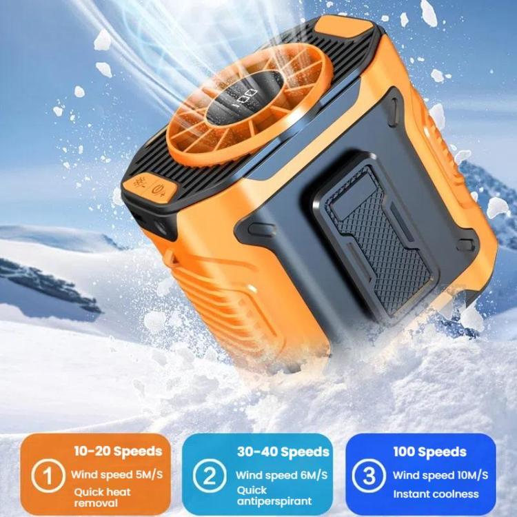 Portable Outdoor Hanging Waist Fan 100 Speeds Cooling Camping Neck Fan Long Life Charging Cooler(Orange) - Electric Fans by buy2fix | Online Shopping UK | buy2fix