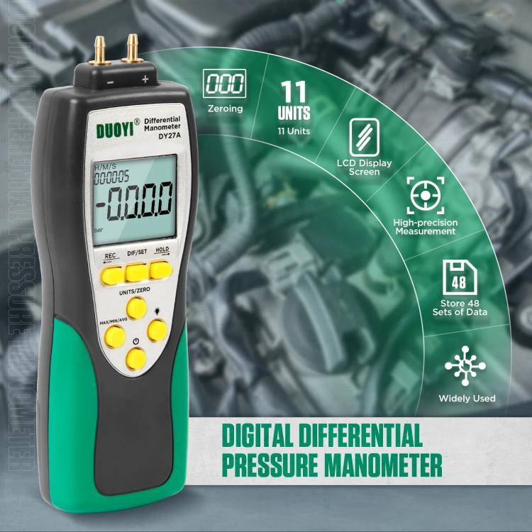 DUOYI Digital Brake Vacuum Pump Measuring Gauge Differential Pressure Gauge(DY27A English) - Electronic Test by DUOYI | Online Shopping UK | buy2fix