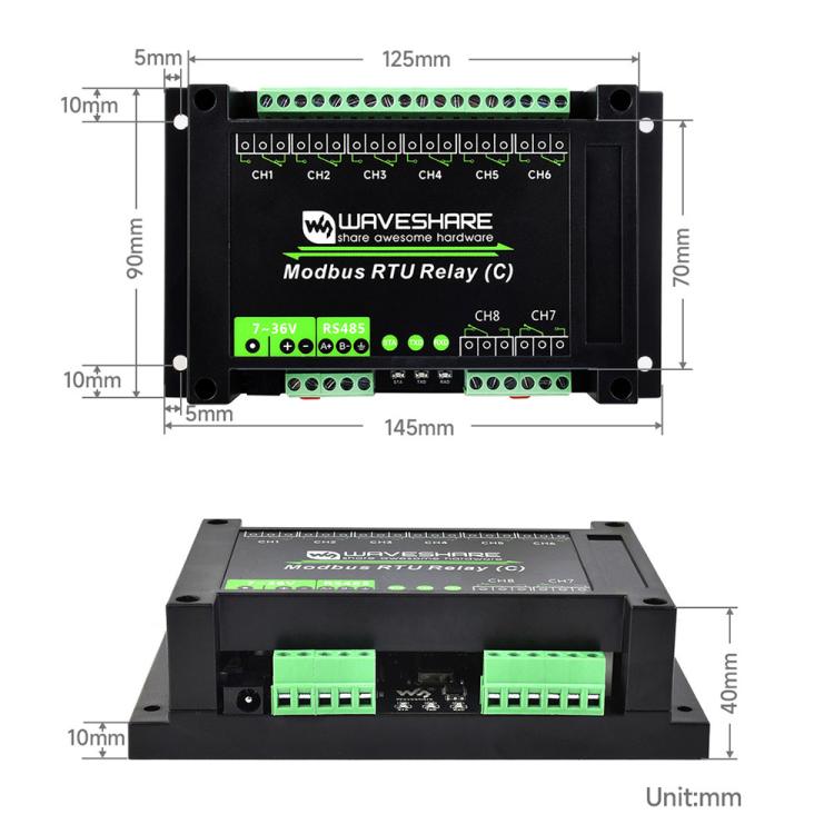 Waveshare Modbus RTU Protocol 8-Ch Latching Relay Module (C) With RS485 Interface(30460) - Relay Module by Waveshare | Online Shopping UK | buy2fix