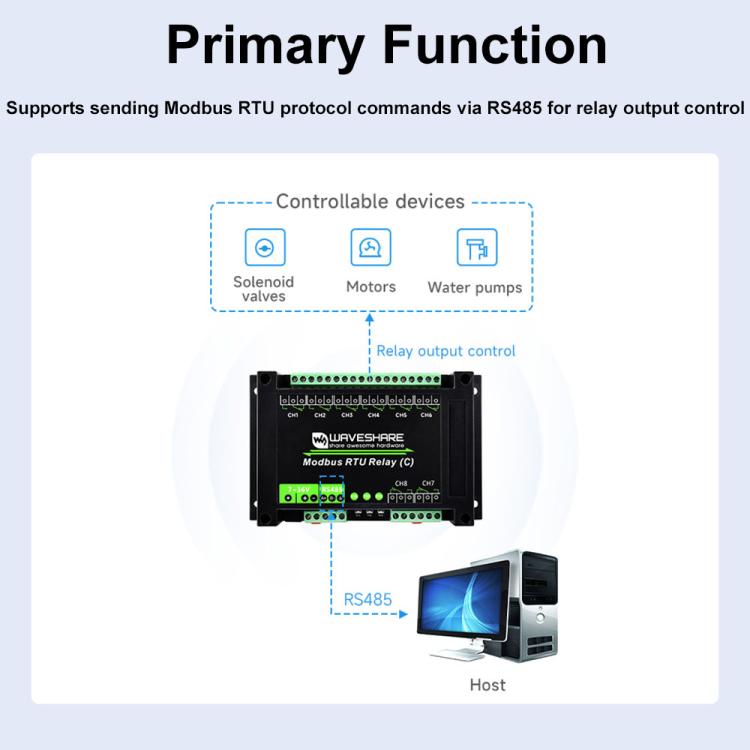 Waveshare Modbus RTU Protocol 8-Ch Latching Relay Module (C) With RS485 Interface(30460) - Relay Module by Waveshare | Online Shopping UK | buy2fix