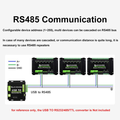 Waveshare Modbus RTU Protocol 8-Ch Latching Relay Module (C) With RS485 Interface(30460) - Relay Module by Waveshare | Online Shopping UK | buy2fix