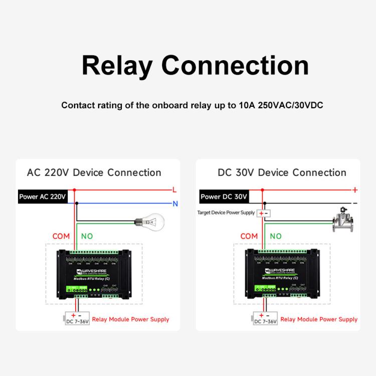 Waveshare Modbus RTU Protocol 8-Ch Latching Relay Module (C) With RS485 Interface(30460) - Relay Module by Waveshare | Online Shopping UK | buy2fix