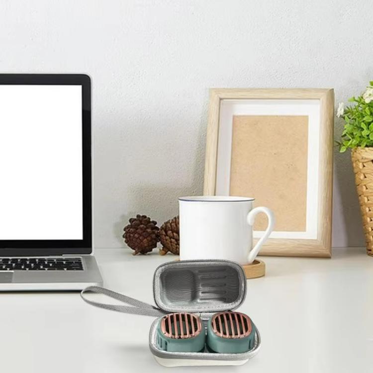 Summer Hanging Neck Small Fan Bag Organizer Box Outdoor Travel Portable Folding Fan Bag(Beige) - Electric Fans by buy2fix | Online Shopping UK | buy2fix