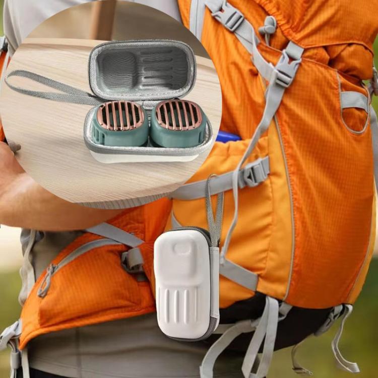 Summer Hanging Neck Small Fan Bag Organizer Box Outdoor Travel Portable Folding Fan Bag(Beige) - Electric Fans by buy2fix | Online Shopping UK | buy2fix
