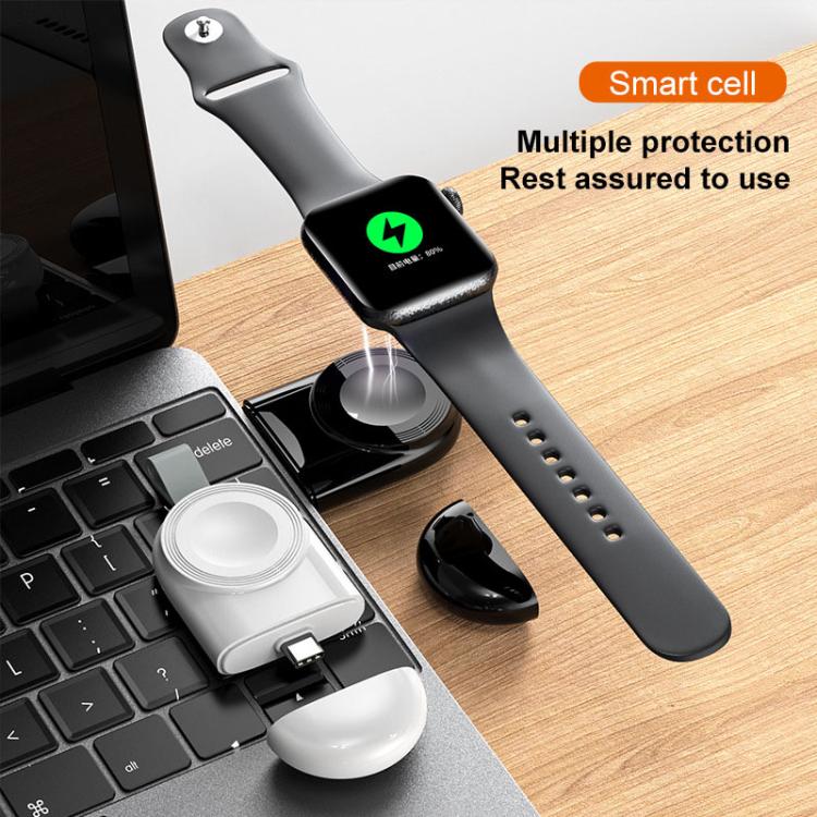For Apple Watch 1/2/3/4/5/6/7/8/9/10/SE Portable Magnetic Wireless Charger Type-C Smart Wireless Charger(White) - Charger / Holder by buy2fix | Online Shopping UK | buy2fix