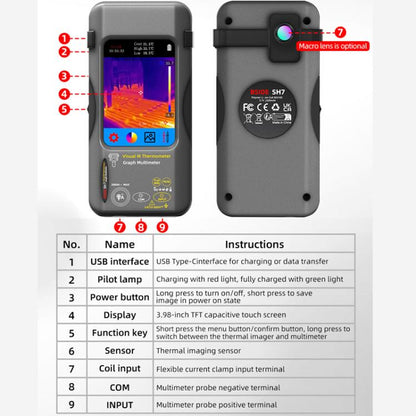 BSIDE SH7 Standard+Macro Lens Thermal Imager Multimeter Handheld Touch Screen High Accuracy Thermometer - Thermostat & Thermometer by BSIDE | Online Shopping UK | buy2fix