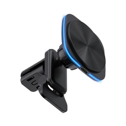 For IPhone 12-16 Cell Phone Car Magnetic Wireless Charger Car Air Vent Holder Fast Charger Blue Light (Black) - Wireless Charger Holders by buy2fix | Online Shopping UK | buy2fix