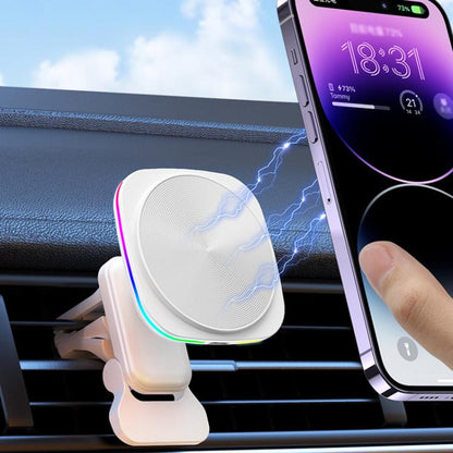 For IPhone 12-16 Cell Phone Car Magnetic Wireless Charger Car Air Vent Holder Fast Charger RGB Light (White) - Wireless Charger Holders by buy2fix | Online Shopping UK | buy2fix