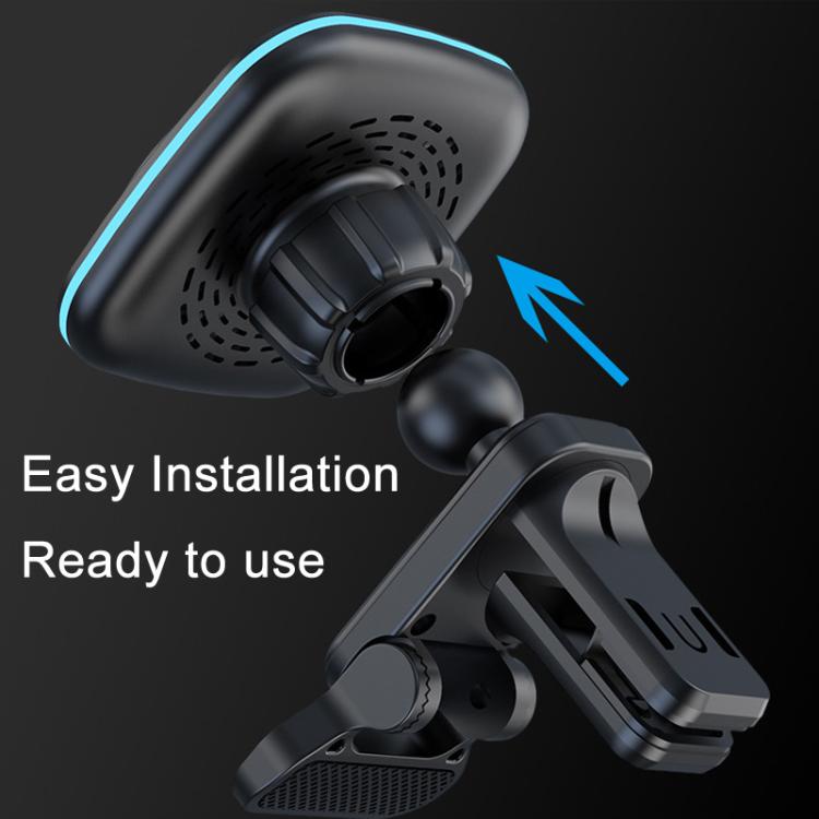 For IPhone 12-16 Cell Phone Car Magnetic Wireless Charger Car Air Vent Holder Fast Charger Blue Light (Black) - Wireless Charger Holders by buy2fix | Online Shopping UK | buy2fix