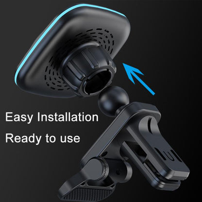 For IPhone 12-16 Cell Phone Car Magnetic Wireless Charger Car Air Vent Holder Fast Charger Blue Light (Black) - Wireless Charger Holders by buy2fix | Online Shopping UK | buy2fix