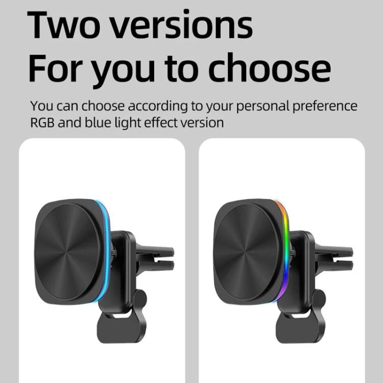 For IPhone 12-16 Cell Phone Car Magnetic Wireless Charger Car Air Vent Holder Fast Charger RGB Light (Black) - Wireless Charger Holders by buy2fix | Online Shopping UK | buy2fix