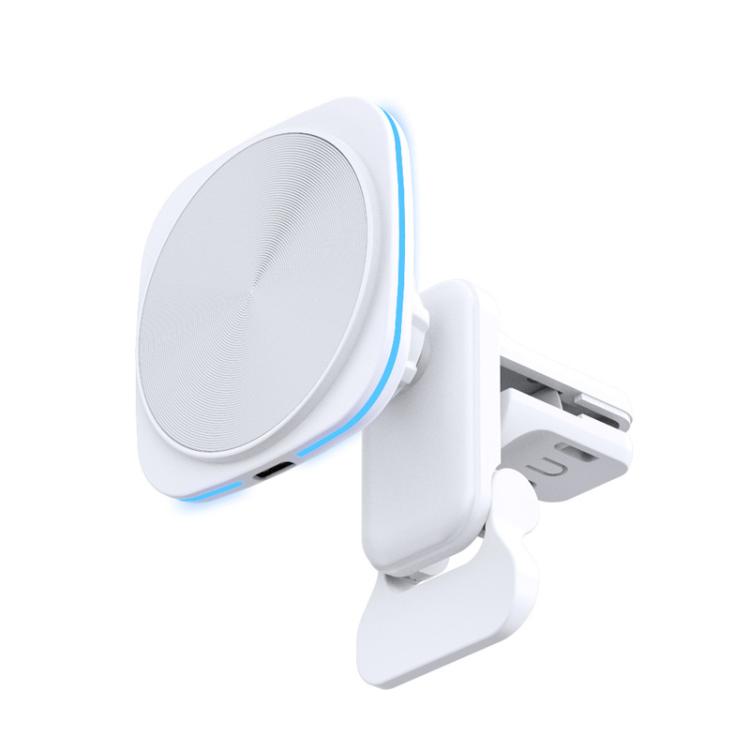 For IPhone 12-16 Cell Phone Car Magnetic Wireless Charger Car Air Vent Holder Fast Charger RGB Light (White) - Wireless Charger Holders by buy2fix | Online Shopping UK | buy2fix