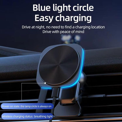 For IPhone 12-16 Cell Phone Car Magnetic Wireless Charger Car Air Vent Holder Fast Charger Blue Light (Black) - Wireless Charger Holders by buy2fix | Online Shopping UK | buy2fix