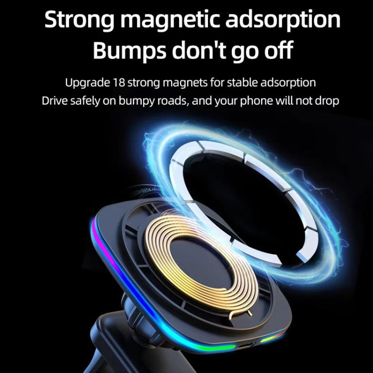 For IPhone 12-16 Cell Phone Car Magnetic Wireless Charger Car Air Vent Holder Fast Charger Blue Light (Black) - Wireless Charger Holders by buy2fix | Online Shopping UK | buy2fix