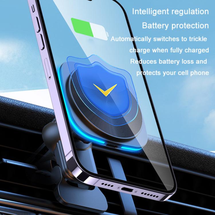 For IPhone 12-16 Cell Phone Car Magnetic Wireless Charger Car Air Vent Holder Fast Charger RGB Light (Black) - Wireless Charger Holders by buy2fix | Online Shopping UK | buy2fix
