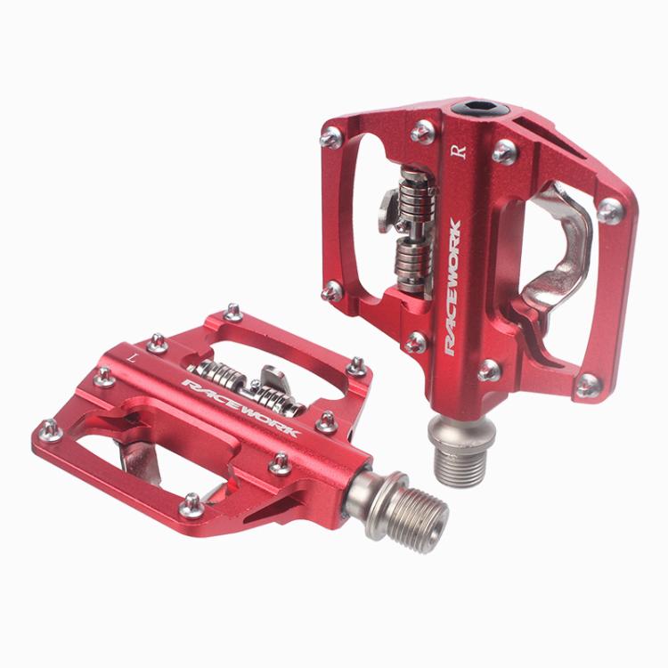 RACEWORK RK213 1pair Mountain Bike SPD + Flat Pedal Self-locking Dual-purpose Pedal(Red) - Pedals by RACEWORK | Online Shopping UK | buy2fix