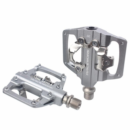 RACEWORK RK213 1pair Mountain Bike SPD + Flat Pedal Self-locking Dual-purpose Pedal(Silver) - Pedals by RACEWORK | Online Shopping UK | buy2fix