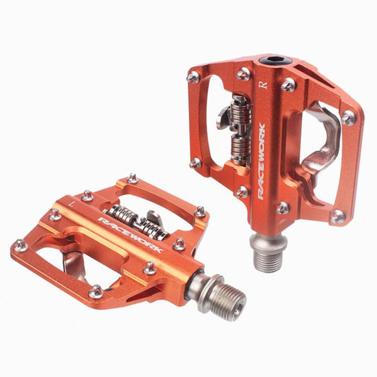 RACEWORK RK213 1pair Mountain Bike SPD + Flat Pedal Self-locking Dual-purpose Pedal(Orange) - Pedals by RACEWORK | Online Shopping UK | buy2fix