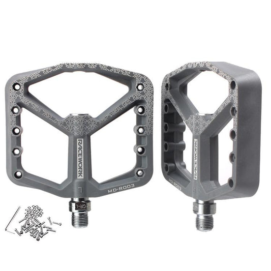 RACEWORK RK579 1pair Bicycle Wide Anti-slip Bearing Pedal Nylon Pedal(Gray) - Pedals by RACEWORK | Online Shopping UK | buy2fix