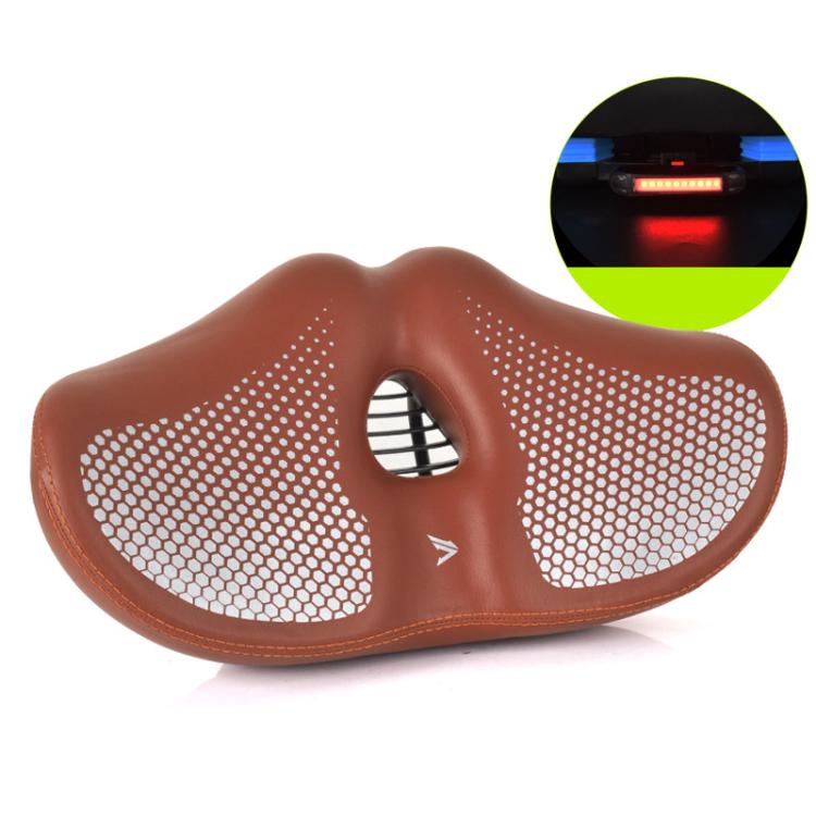 FMFXTRA Thickened Bicycle Saddle Mountain Bike Shaped Saddle, Color: Brown+Tail Light - Bicycle Saddle by FMFXTRA | Online Shopping UK | buy2fix