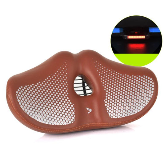 FMFXTRA Thickened Bicycle Saddle Mountain Bike Shaped Saddle, Color: Brown+Tail Light - Bicycle Saddle by FMFXTRA | Online Shopping UK | buy2fix