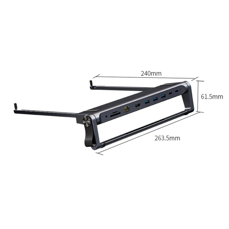 9 In 1 Hub Computer Stand Aluminum Alloy Folding PD Fast Charging With LAN Docking Station Laptop Bracket(Dark Metallic Color) - Laptop Stand by buy2fix | Online Shopping UK | buy2fix