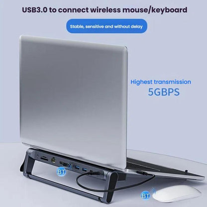 9 In 1 Hub Computer Stand Aluminum Alloy Folding PD Fast Charging With LAN Docking Station Laptop Bracket(Dark Metallic Color) - Laptop Stand by buy2fix | Online Shopping UK | buy2fix