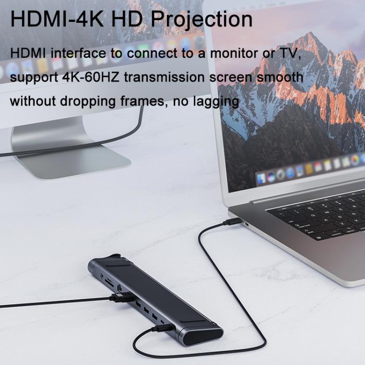 9 In 1 Hub Computer Stand Aluminum Alloy Folding PD Fast Charging With LAN Docking Station Laptop Bracket(Dark Metallic Color) - Laptop Stand by buy2fix | Online Shopping UK | buy2fix