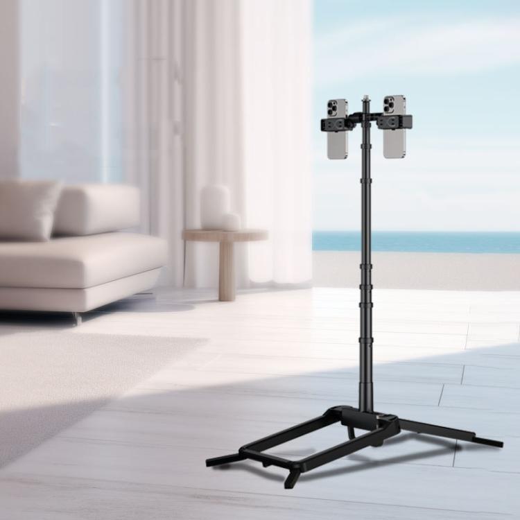 Adjustable 55-Inch Quadpod Live Streaming Phone Stand Foldable Tripod With Dual Phone Clip & 1/4 Inch Screw YY-2 - Stand by buy2fix | Online Shopping UK | buy2fix