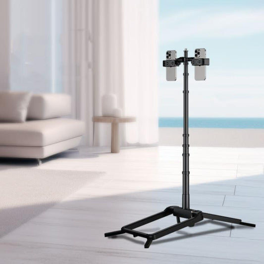 Adjustable 55-Inch Quadpod Live Streaming Phone Stand Foldable Tripod With Dual Phone Clip & 1/4 Inch Screw YY-2 - Stand by buy2fix | Online Shopping UK | buy2fix