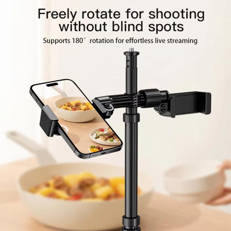 Adjustable 55-Inch Quadpod Live Streaming Phone Stand Foldable Tripod With Dual Phone Clip & 1/4 Inch Screw YY-2 - Stand by buy2fix | Online Shopping UK | buy2fix