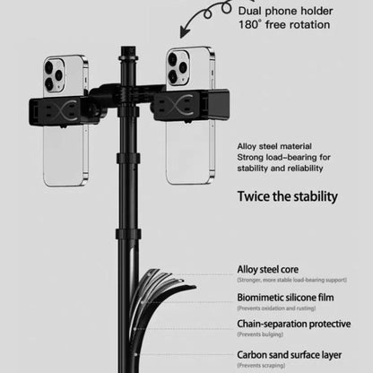 Adjustable 55-Inch Quadpod Live Streaming Phone Stand Foldable Tripod With Dual Phone Clip & 1/4 Inch Screw YY-2 - Stand by buy2fix | Online Shopping UK | buy2fix